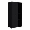 Tuhome Misuri Wardrobe Armoire with Double Door. Drawer. Metal Rods. and Open Shelves-Black CLW9089